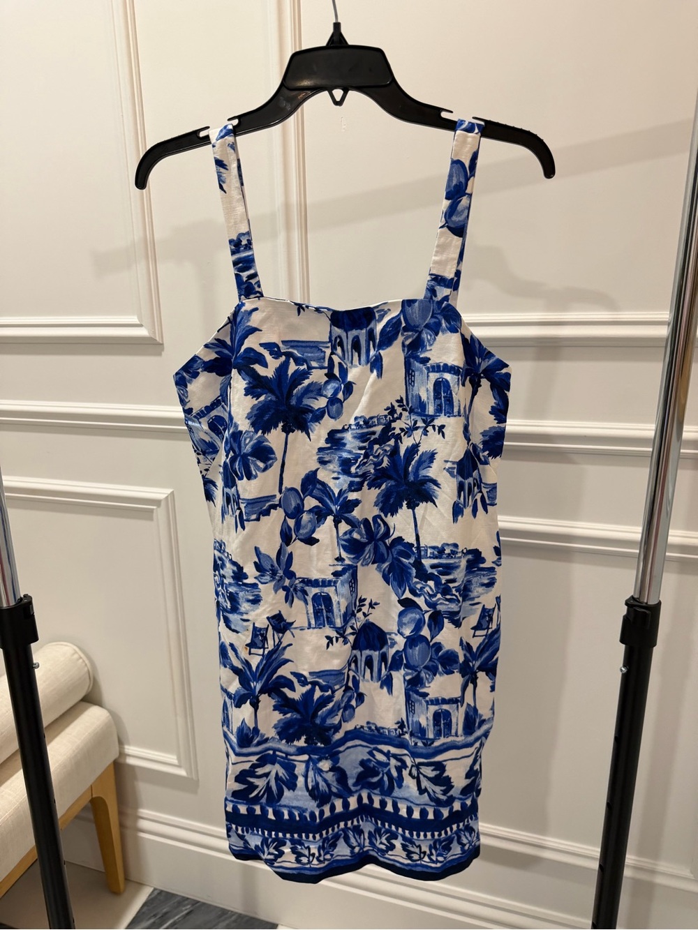 LOFT Blue and White Tropical Print Mini Dress